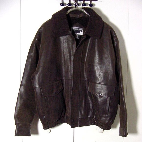 Vtg Mountain Man Brown Faux Leather Bomber Jacket Sz XL